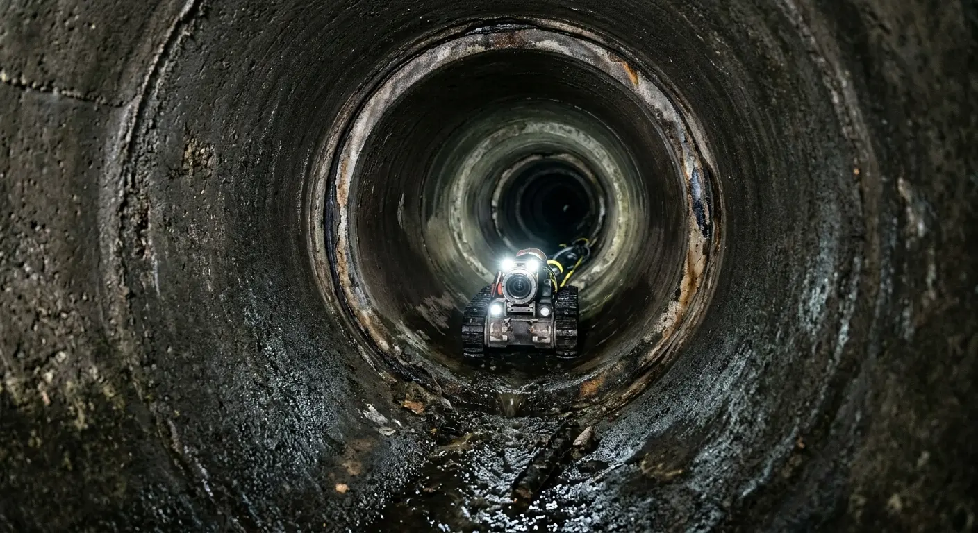 Robotic sewer camera inspecting pipe interior for Drain Snake Service in London